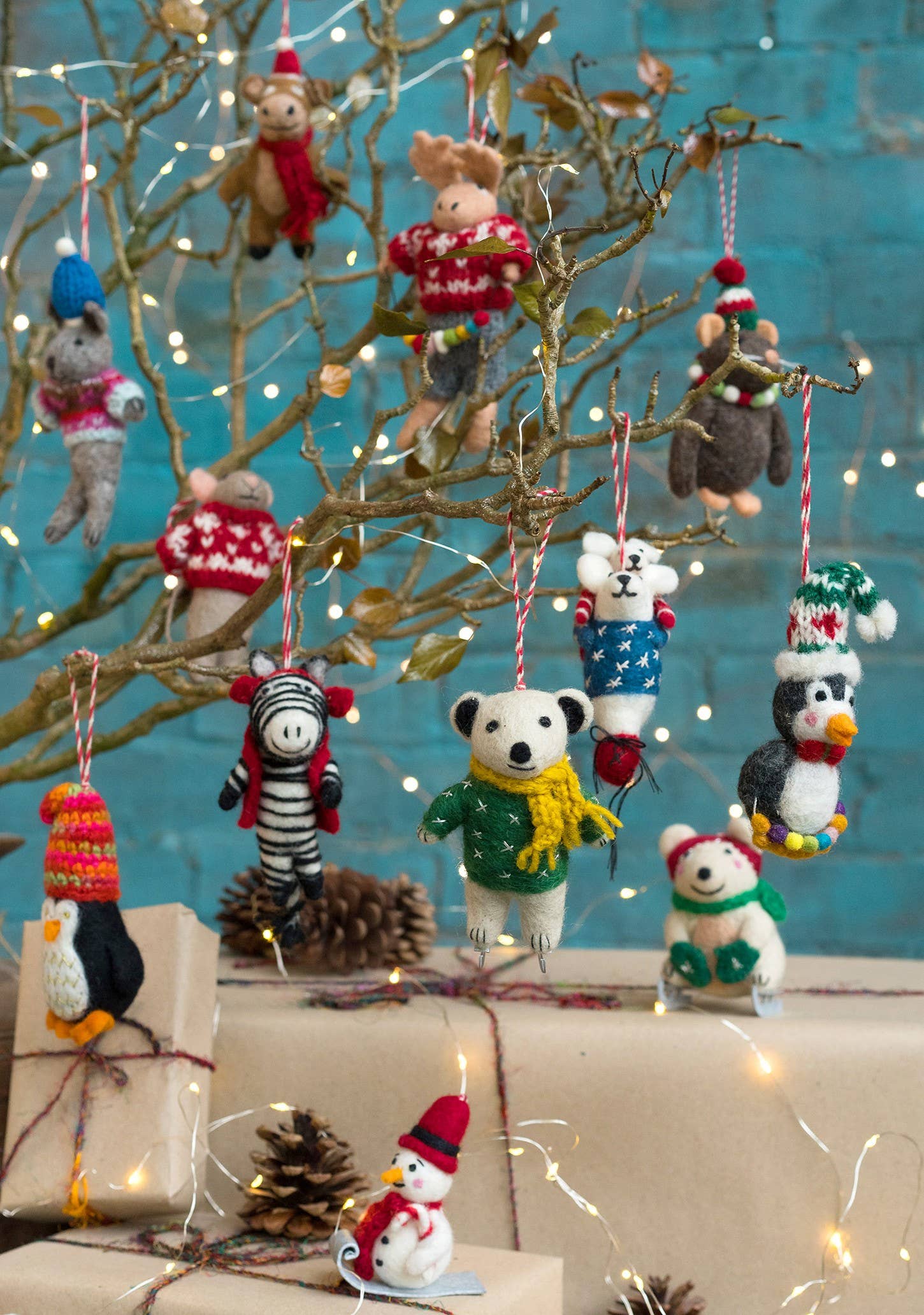 Felted penguin in wooly hat