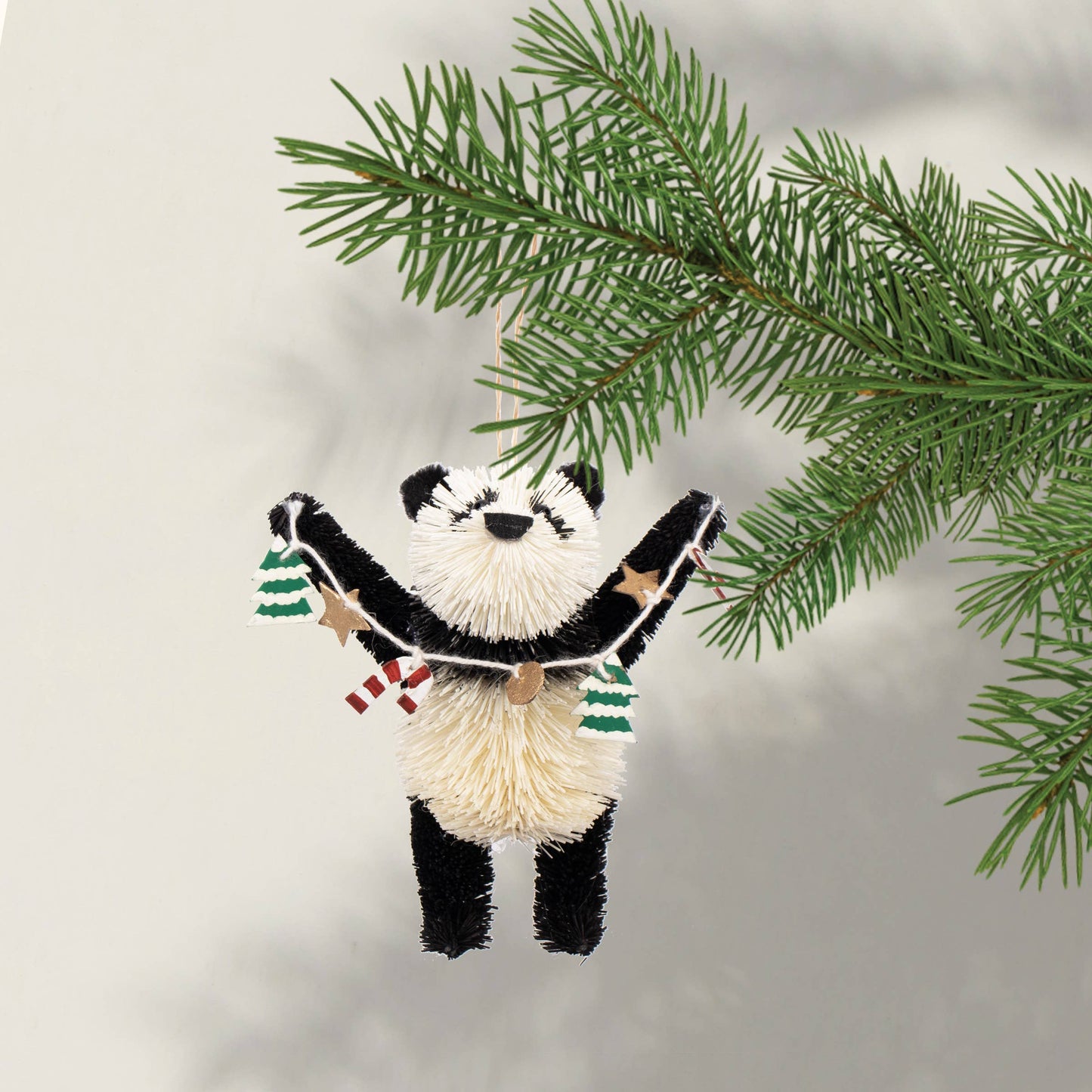 Bristle Panda Christmas Decoration, 13cm
