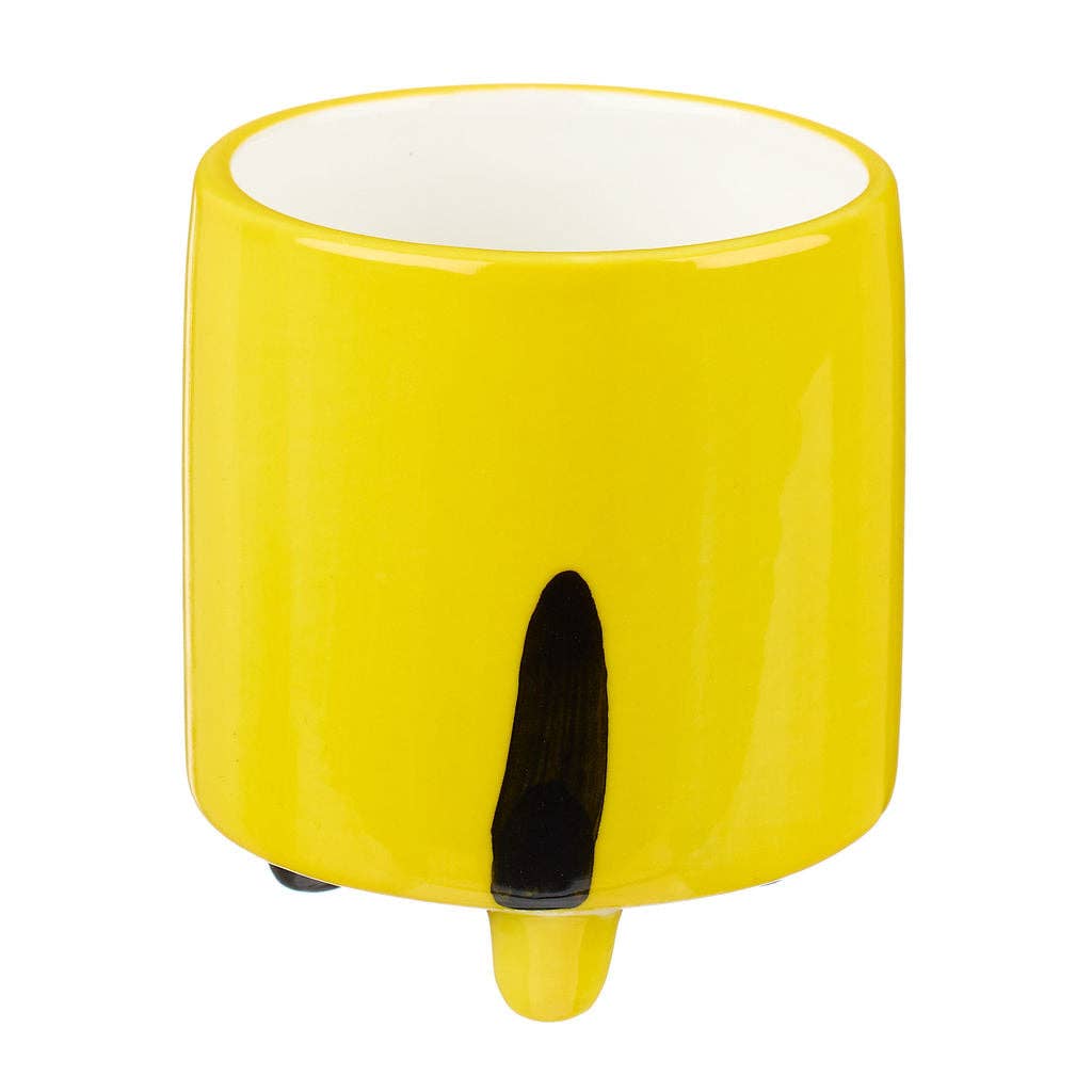 Small cermaic yellow planter with black cat illustration