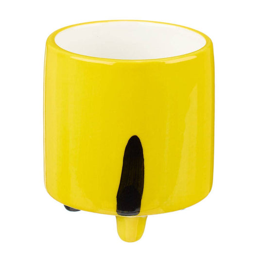 Small cermaic yellow planter with black cat illustration