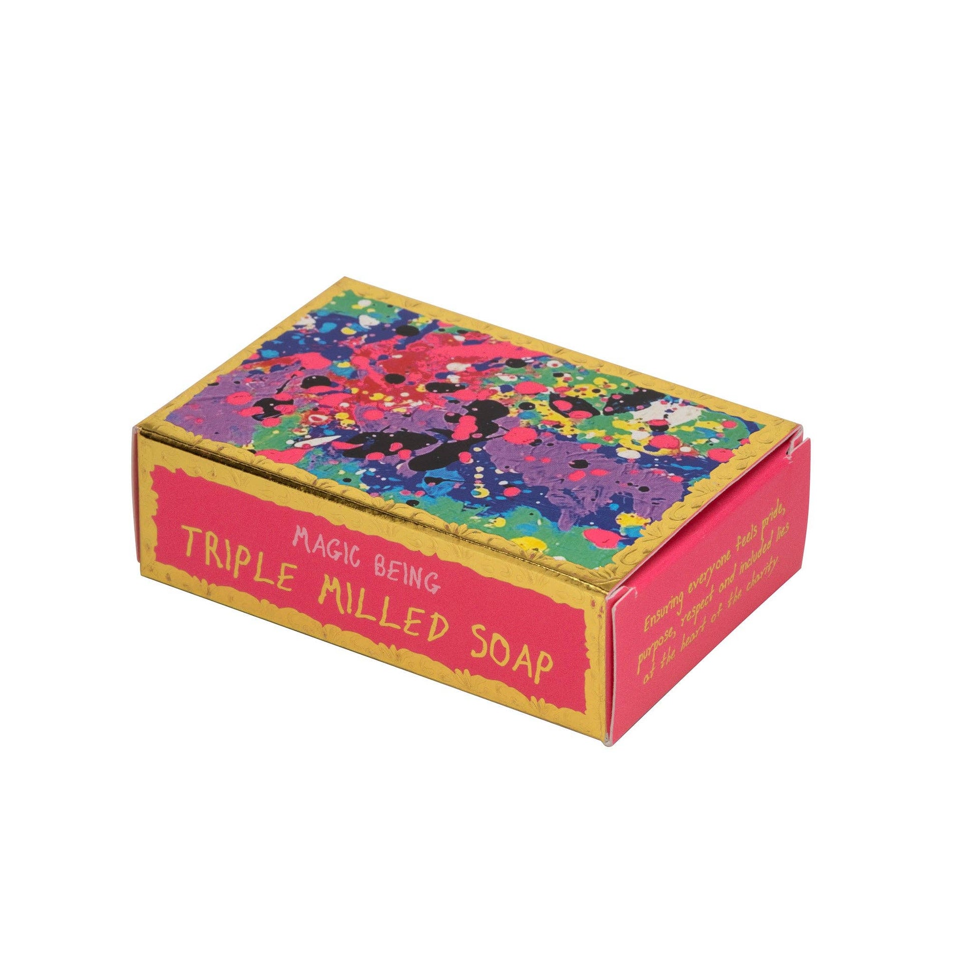 Colorful box of Magic Being Triple Milled Soap on a white background