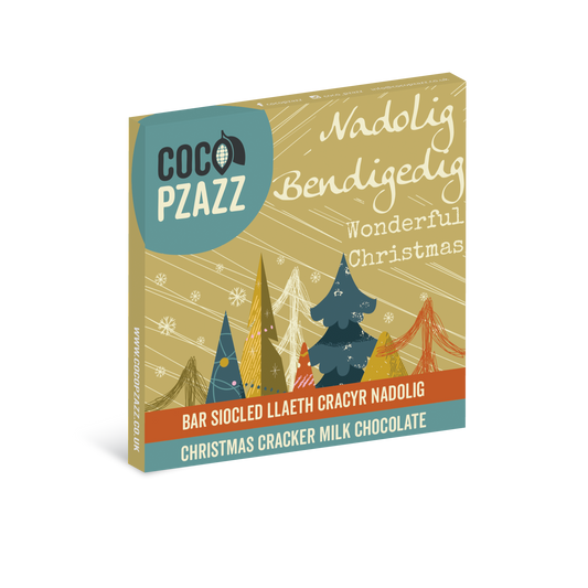 Coco Pzazz Christmas cracker milk chocolate packaging with festive design