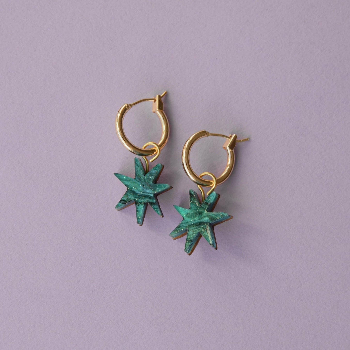 Star Hooped earrings.  Arylic on wood.