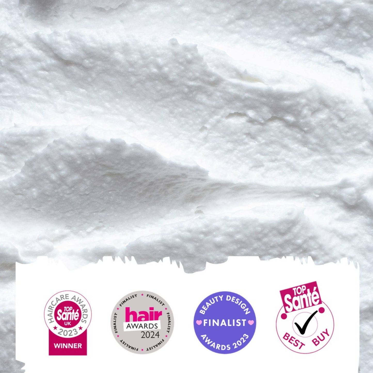 Close-up of white cotton with certification logos at the bottom