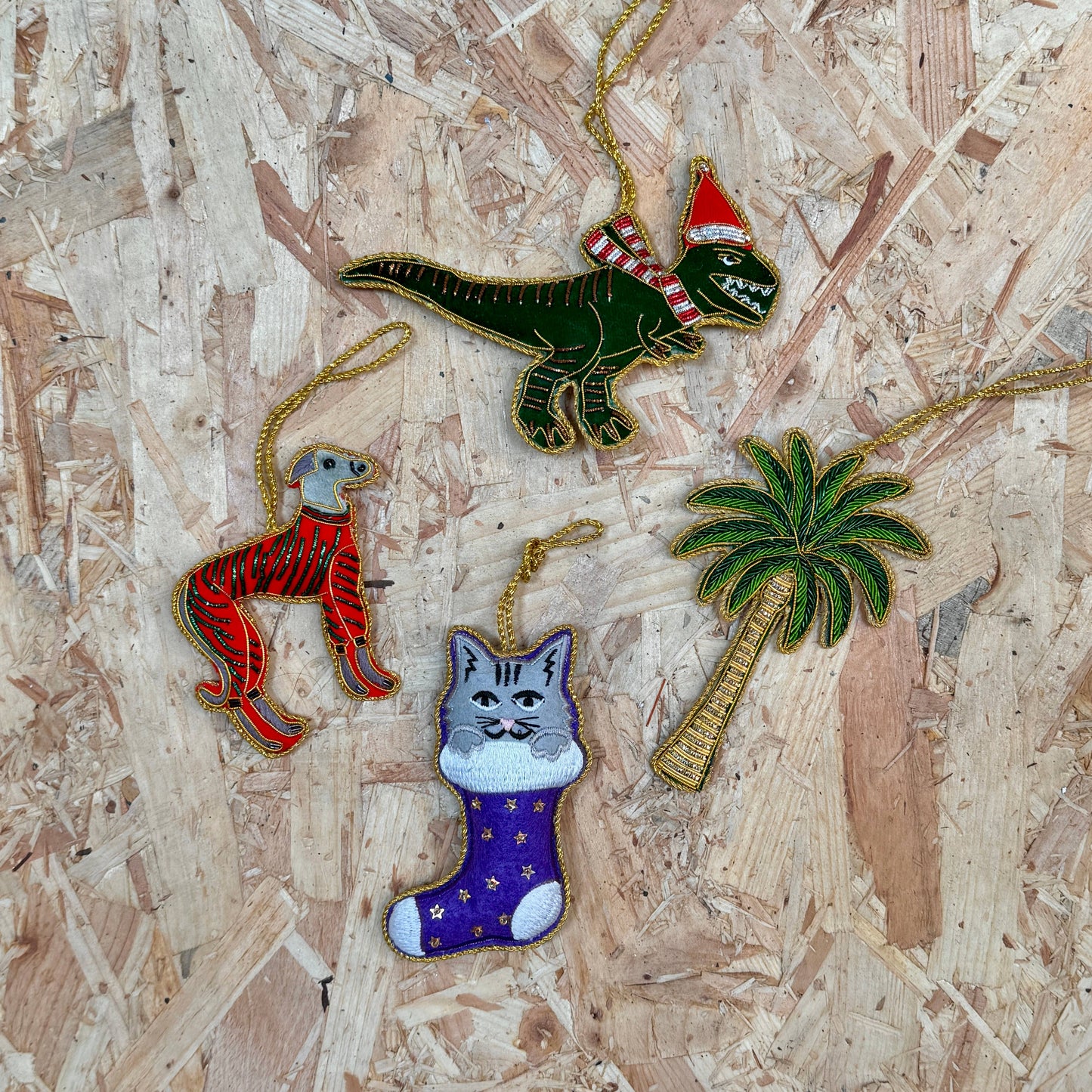 Cat in Stocking Embroidered Decoration, 11cm