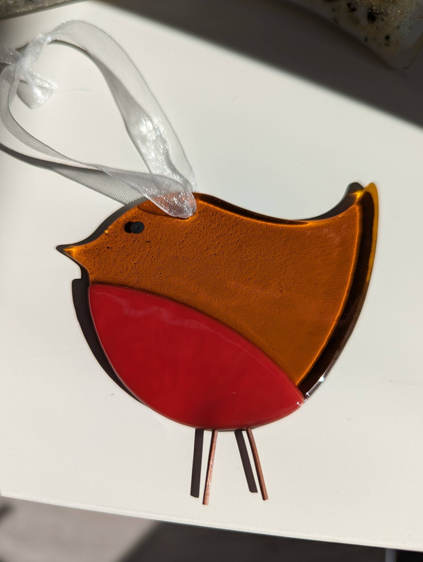 Fused glass robin