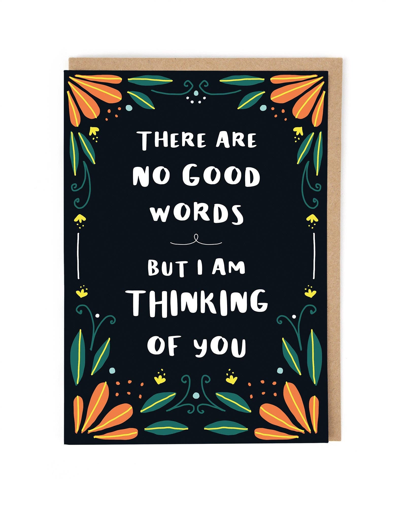 Greeting card with floral design and text on a black background