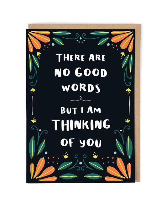 Greeting card with floral design and text on a black background