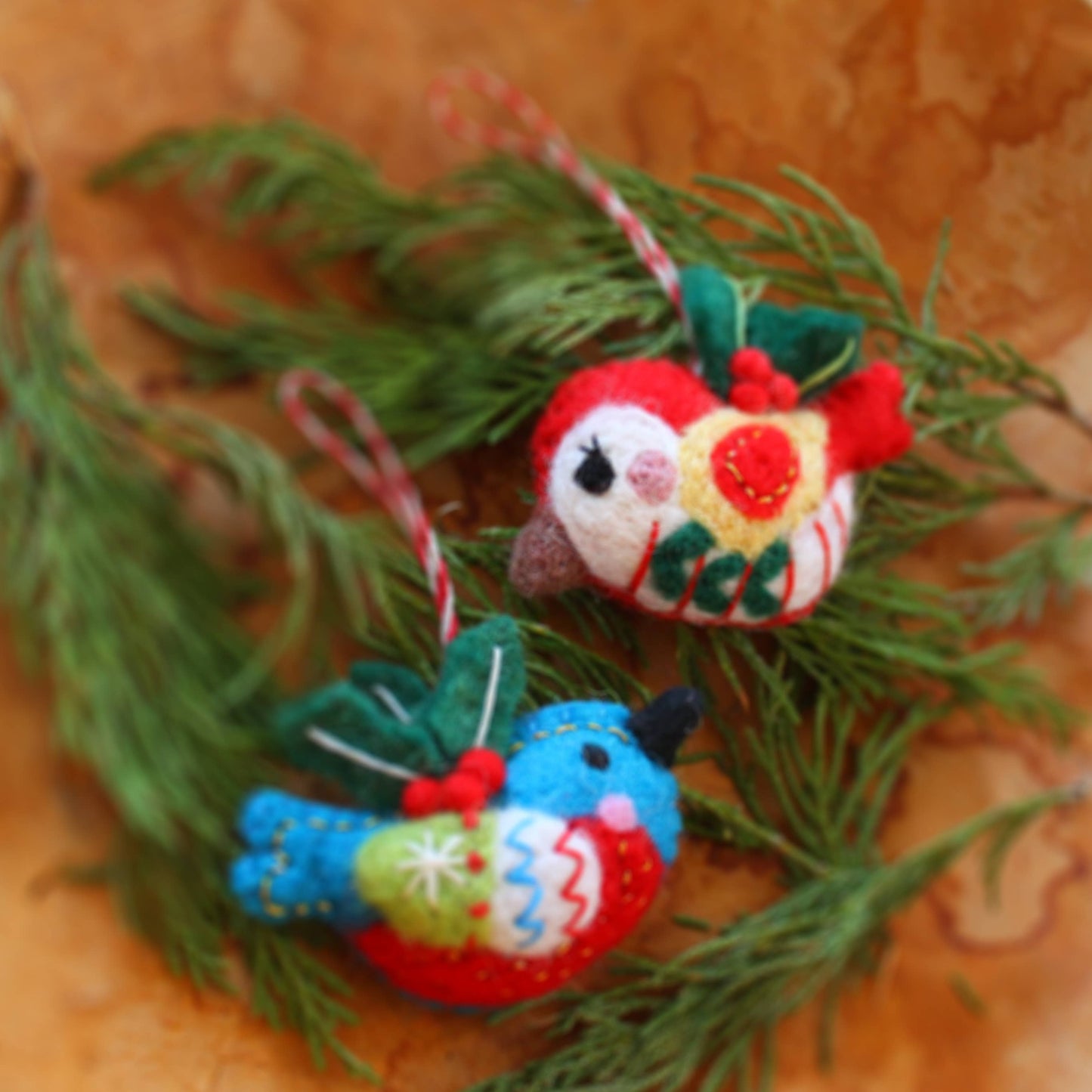 Birds with Holly Hanging Decorations - 2 Designs