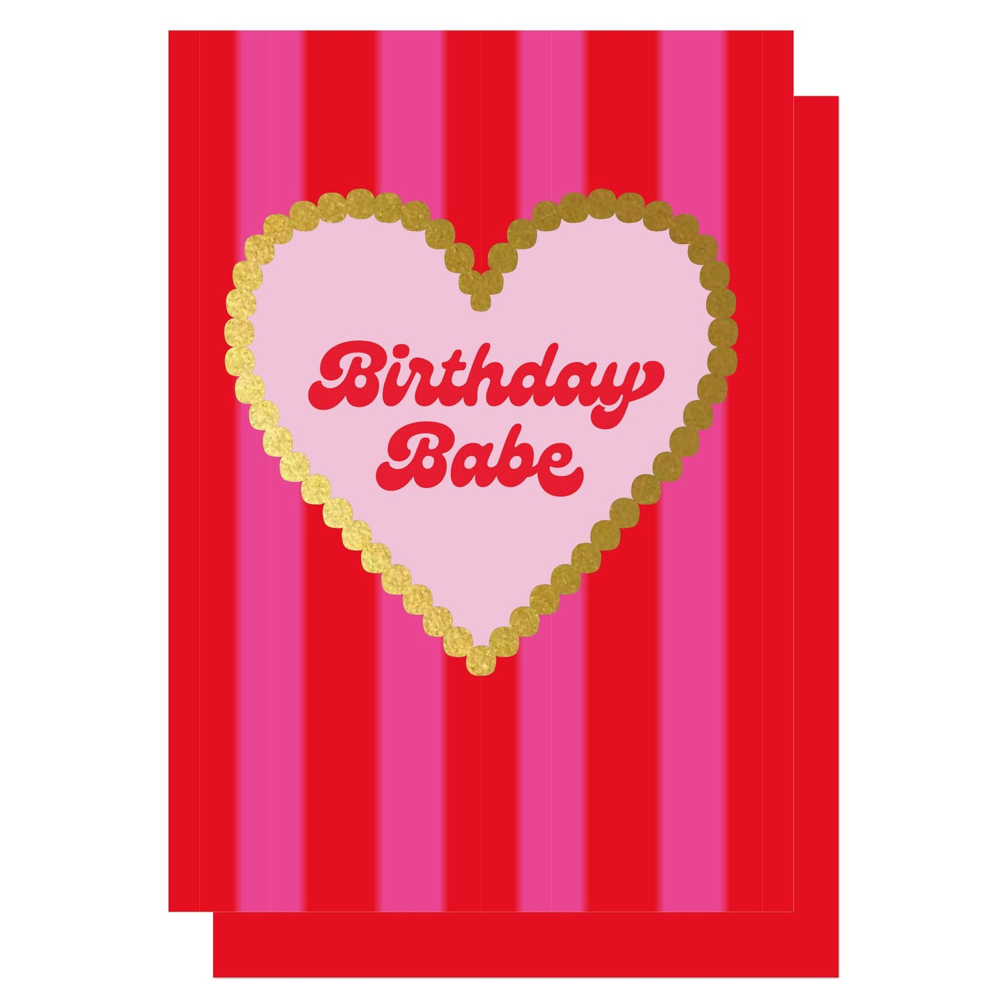 Birthday Babe red & pink stripe gold heart card