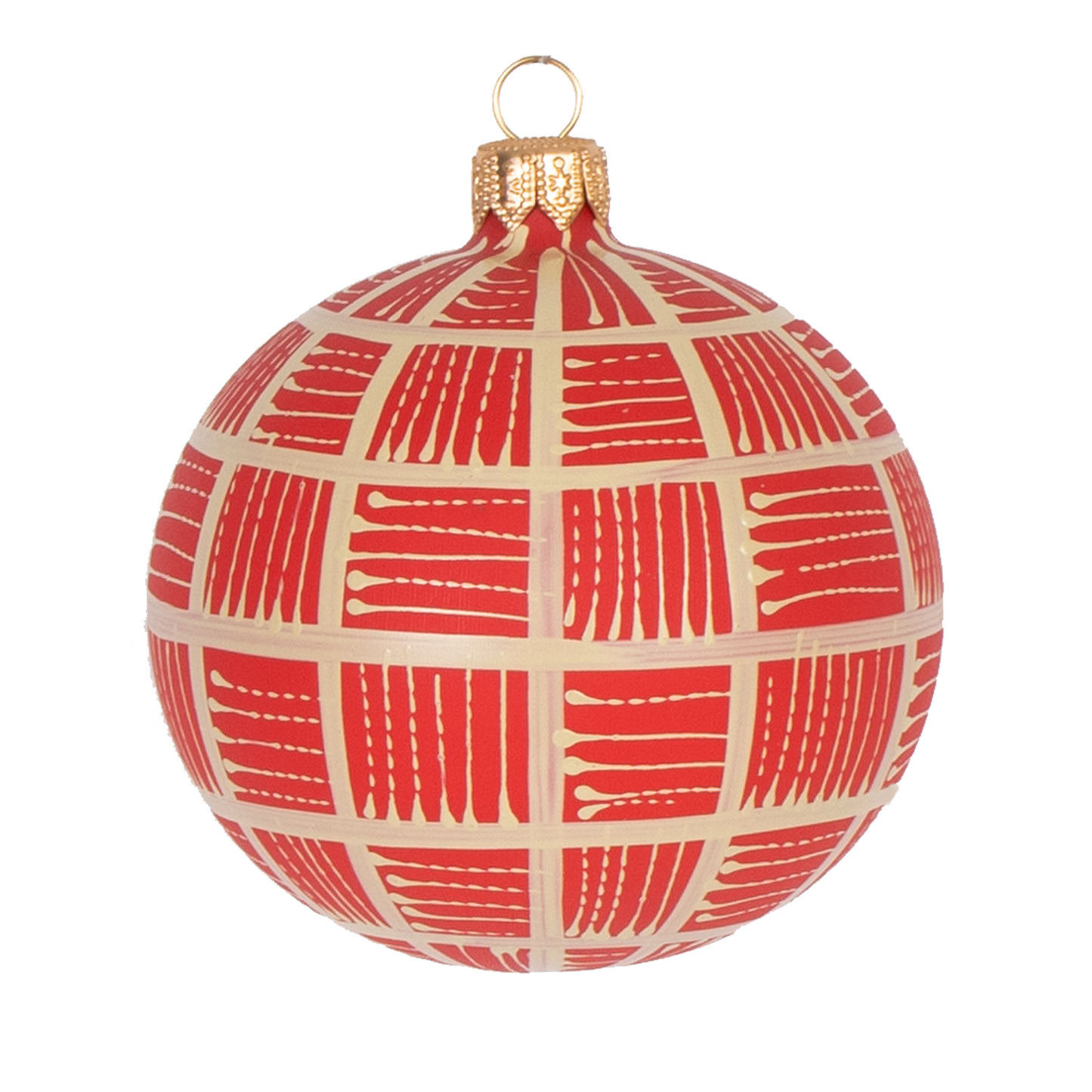 Lines Glass Bauble Natural on Red, 8cm