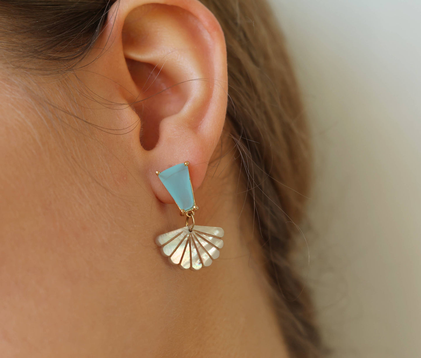 Turquoise Opal and Mother of Pearl Statement Earrings
