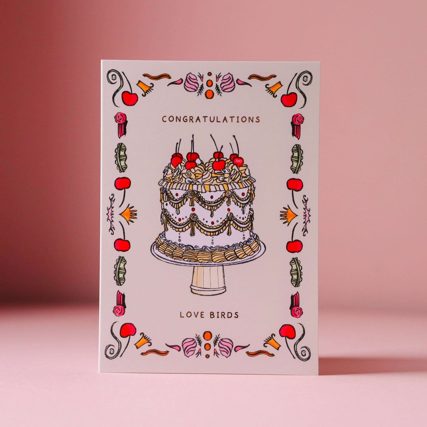 Wedding Card, anniversary card, Congratulations love birds cards with cake design