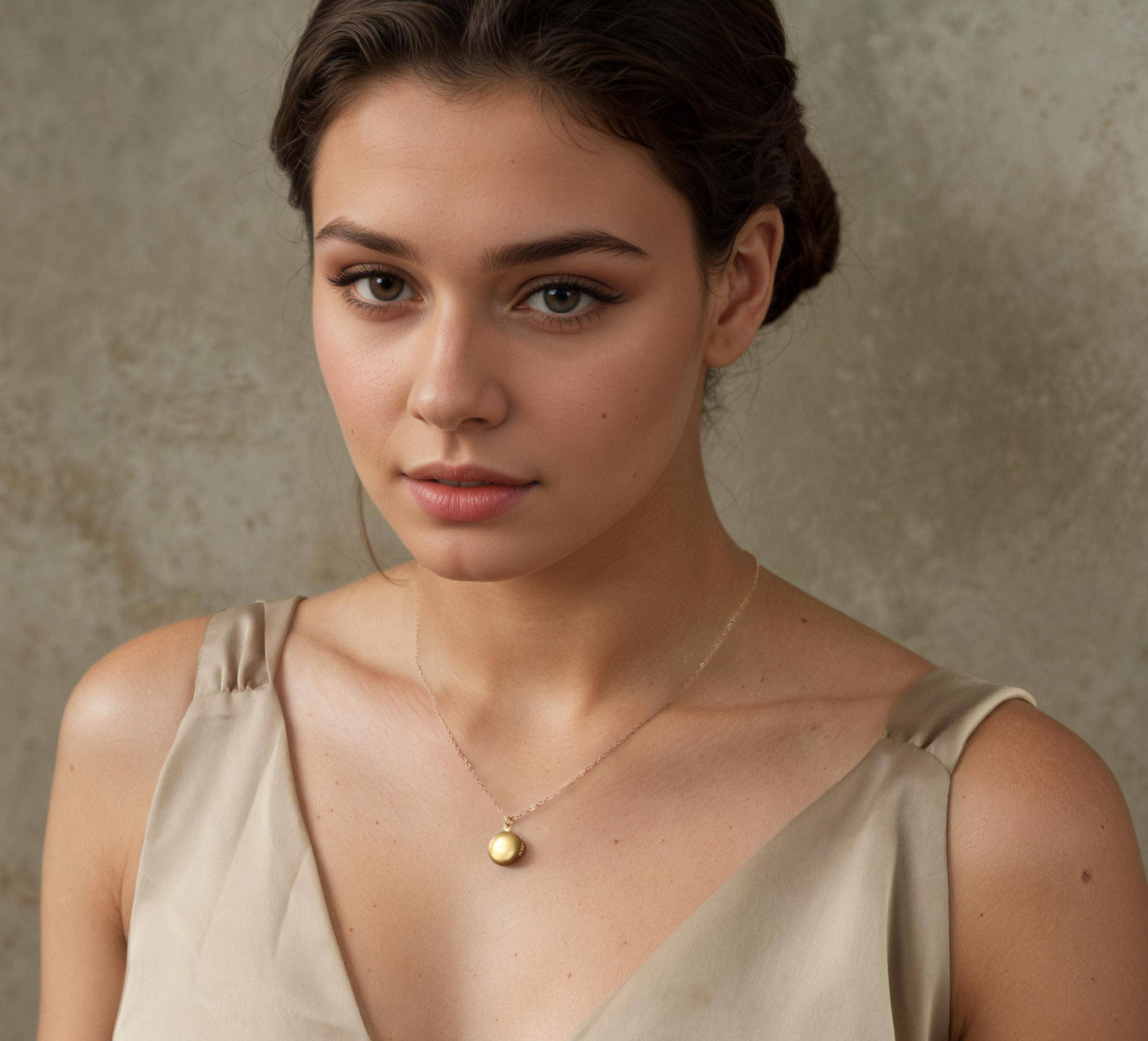 Tiny Brass Round Dandelion Locket Necklace