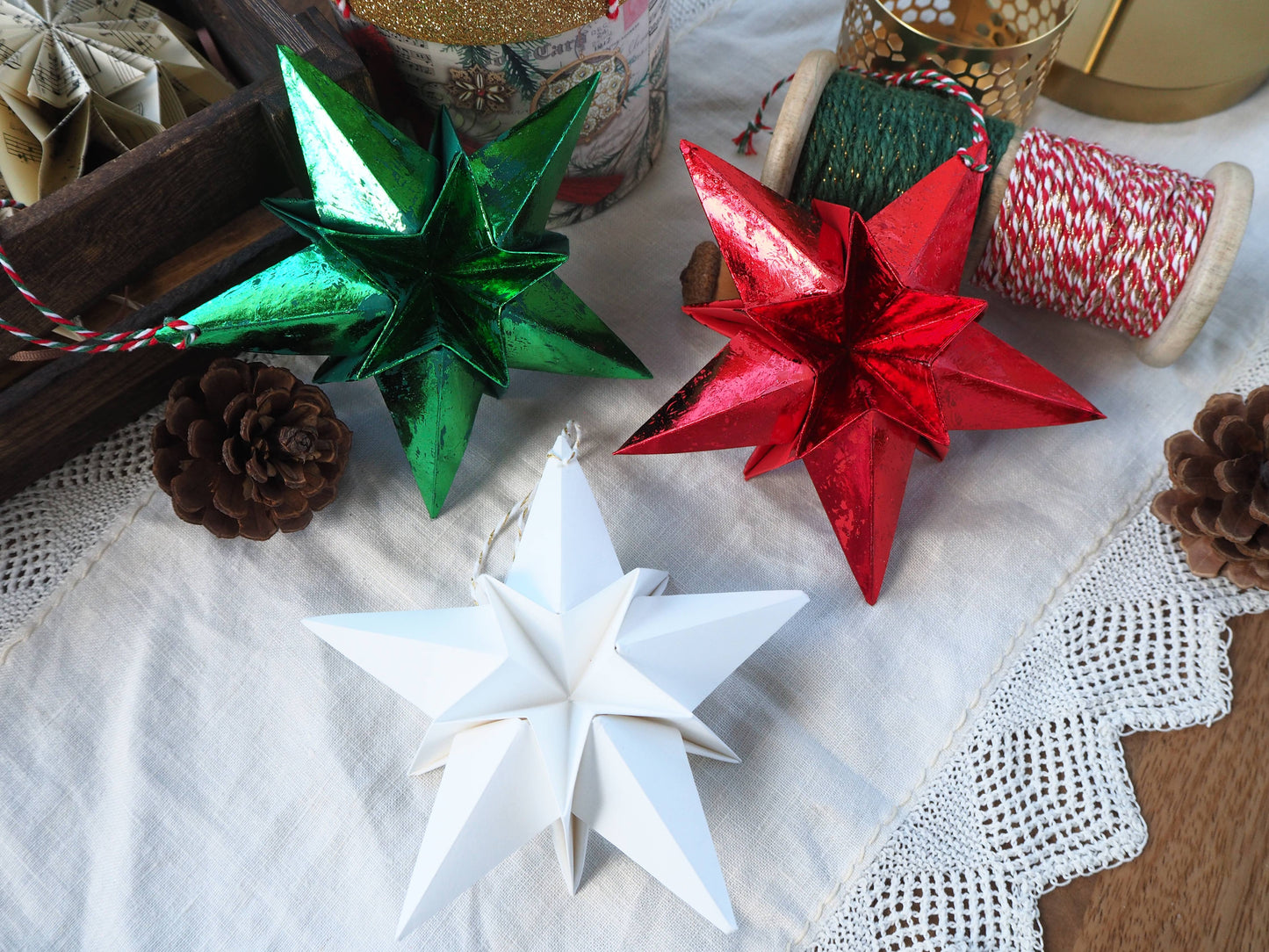 Origami Red metalic star decoration.