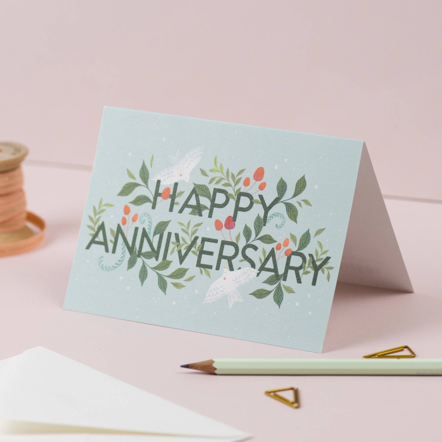 Happy Anniversary Card.  2 white doves and 