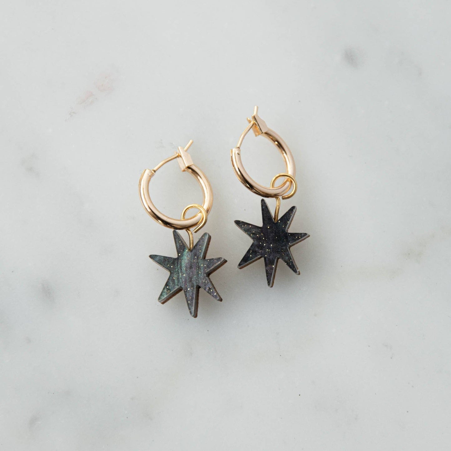 Star Hooped earrings.  Arylic on wood.