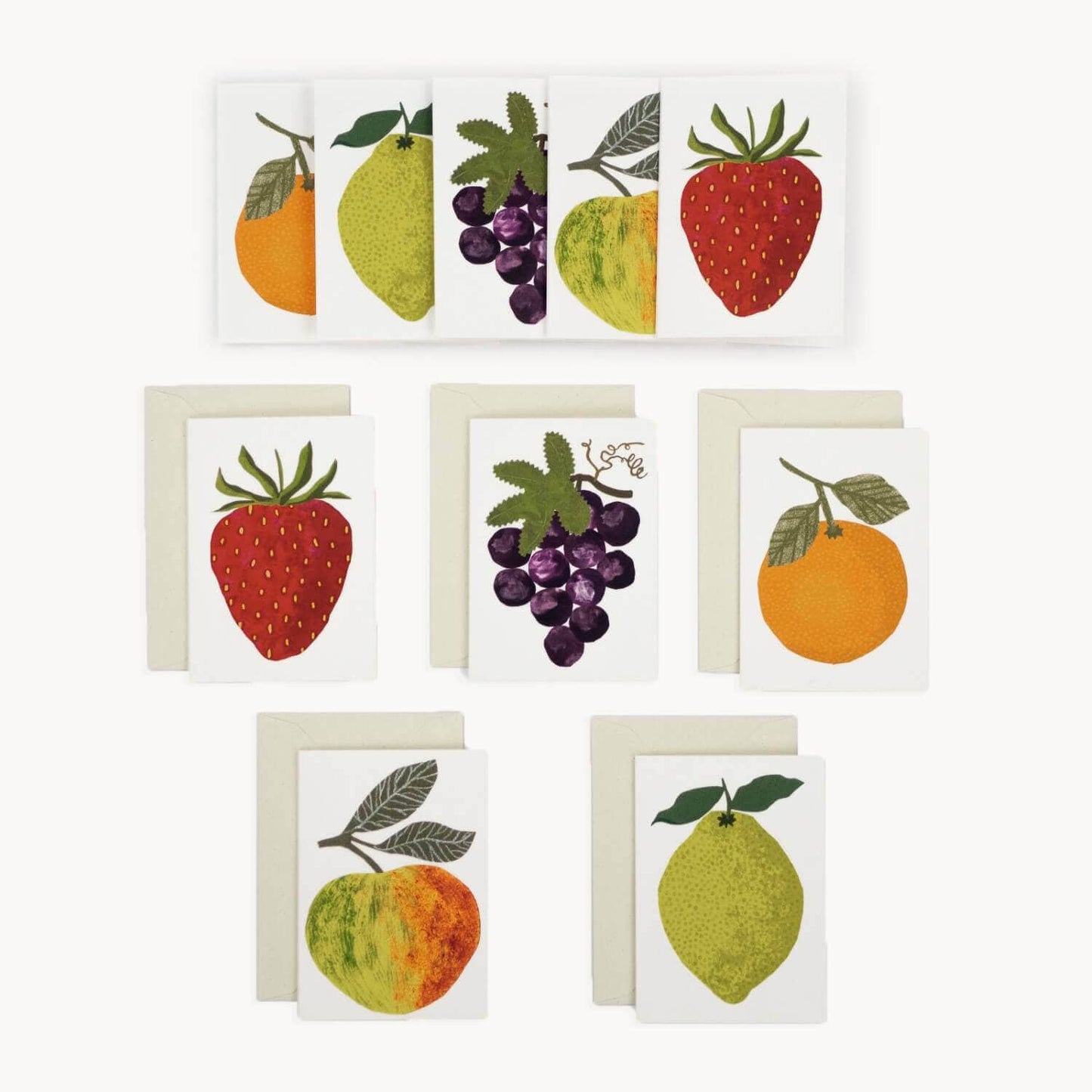 Set of small greetings cards with fruits