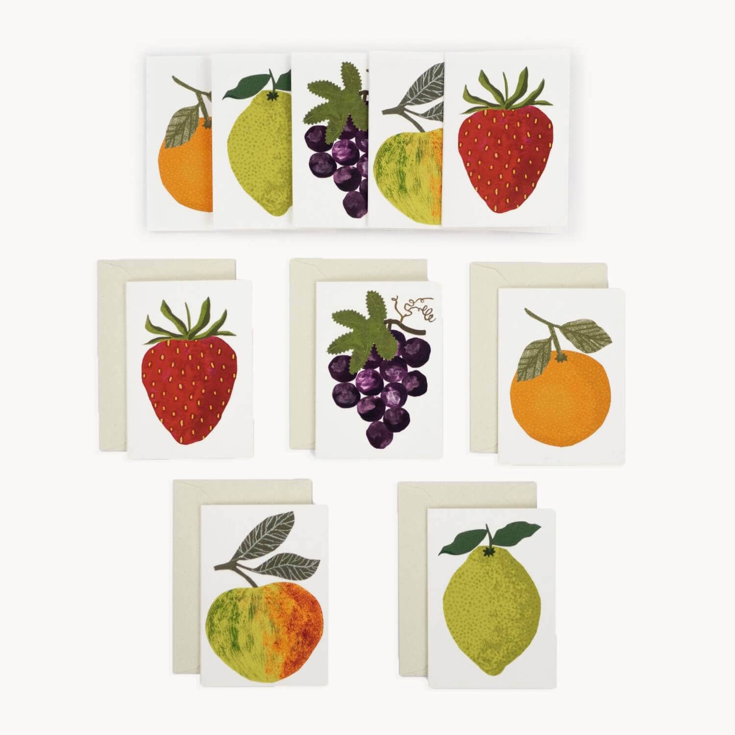 Set of small greetings cards with fruits