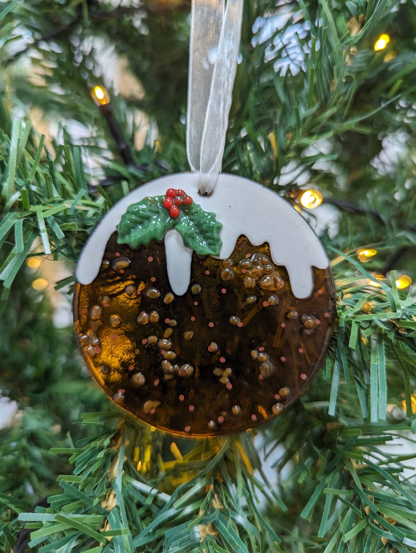 Fused Glass Christmas Pudding.  Christmas Tree Ornament. Decoration.