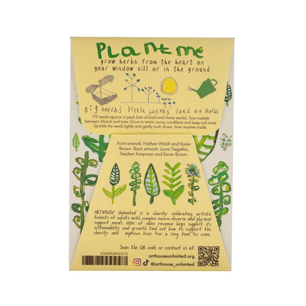 Seed packet with plantable text and illustrations on a white background
