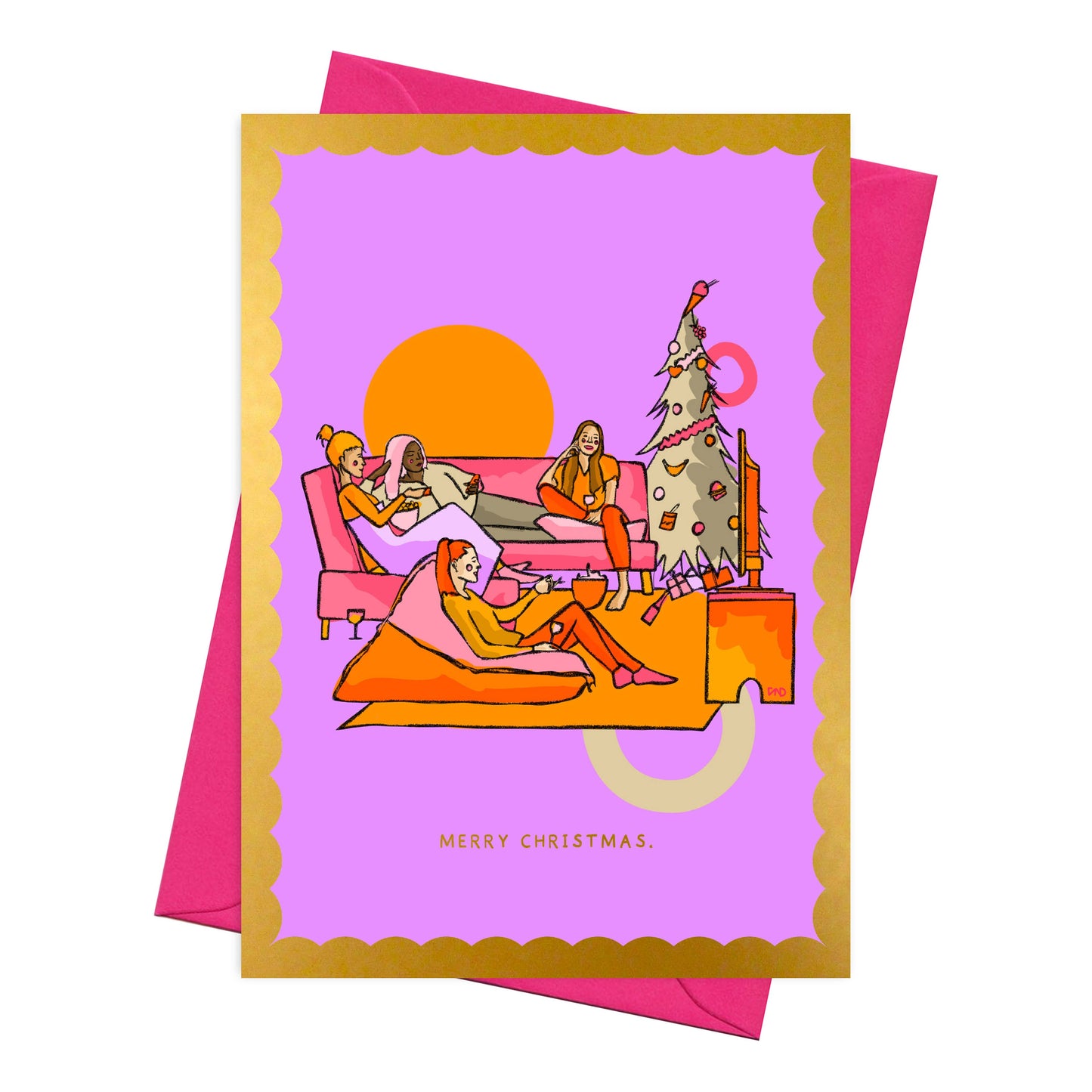 Movie Night Christmas Card, Gold Foiled A6 Card