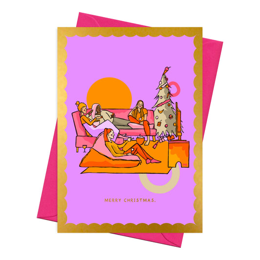 Movie Night Christmas Card, Gold Foiled A6 Card