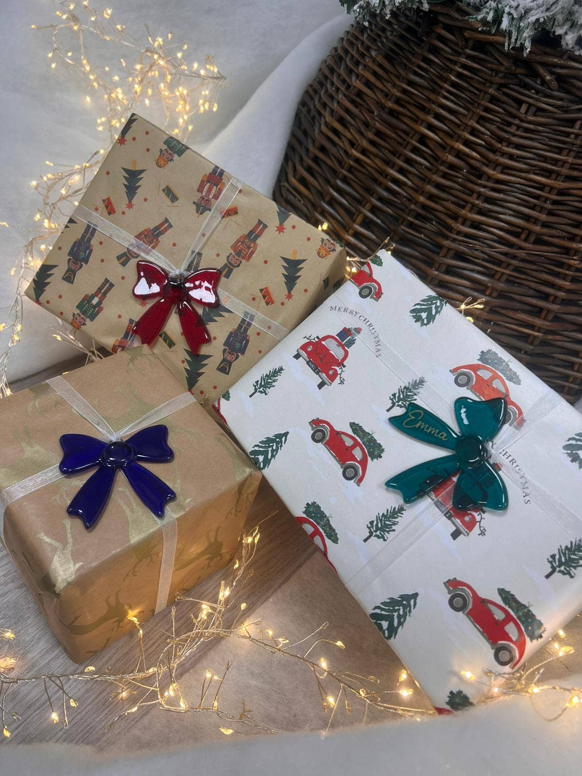 Handmade Fused Glass Christmas Bow Christmas Hanging Decor