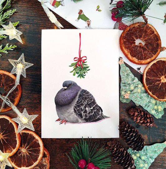 Pigeon Christmas card | Cute Mistletoe Christmas Cards Funny