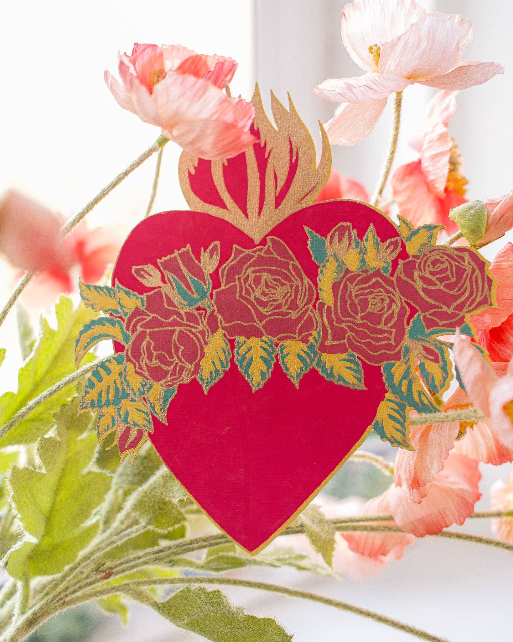 Screen printed flaming heart card