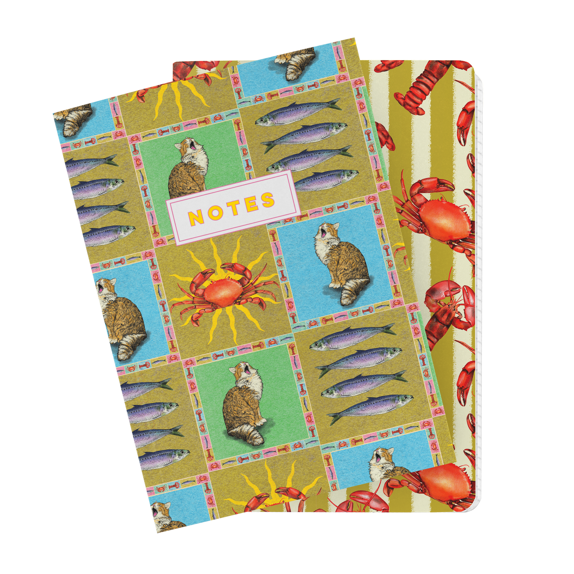 Notebook with animal and fish pattern on a white background