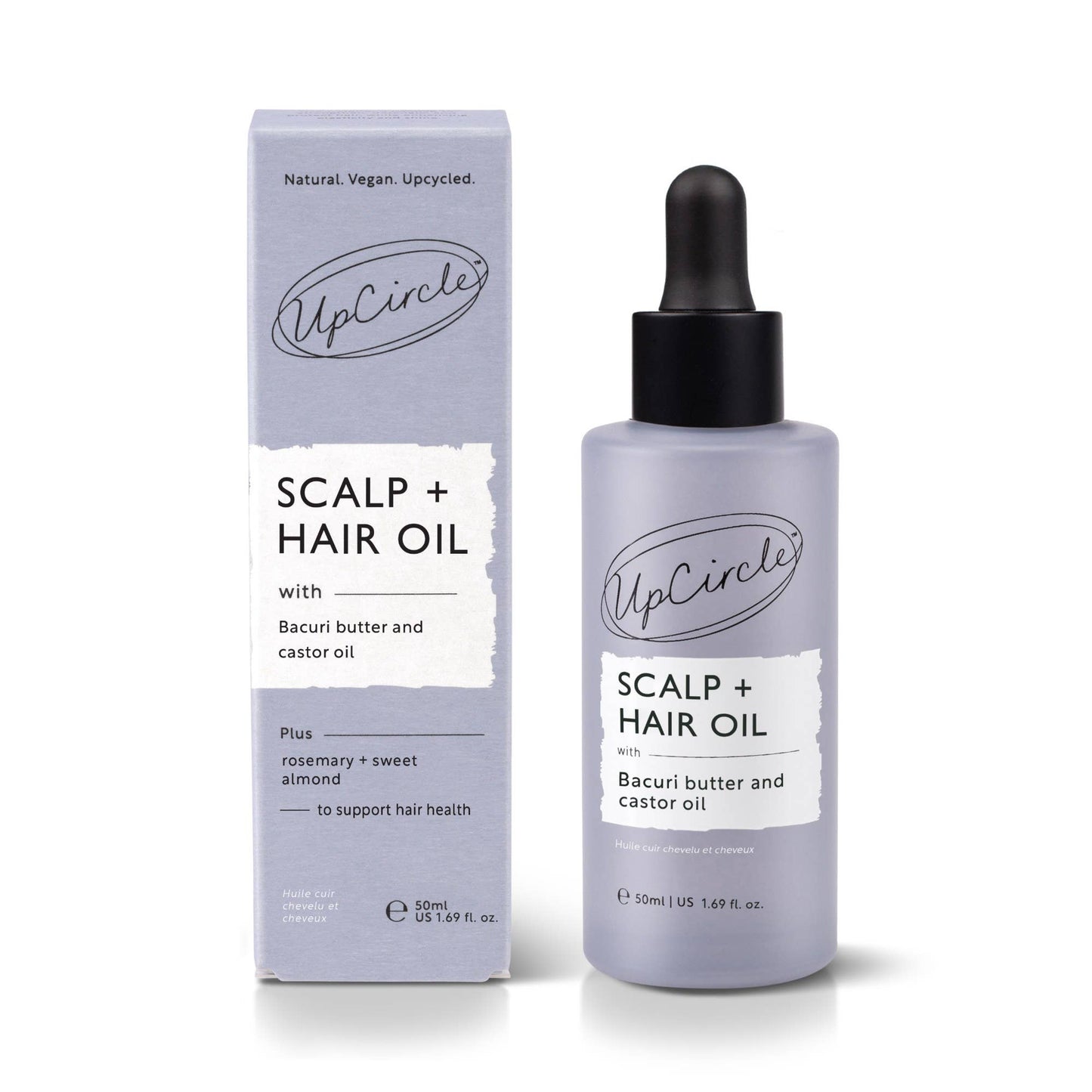 UpCircle Scalp + Hair Oil bottle and packaging on a white background