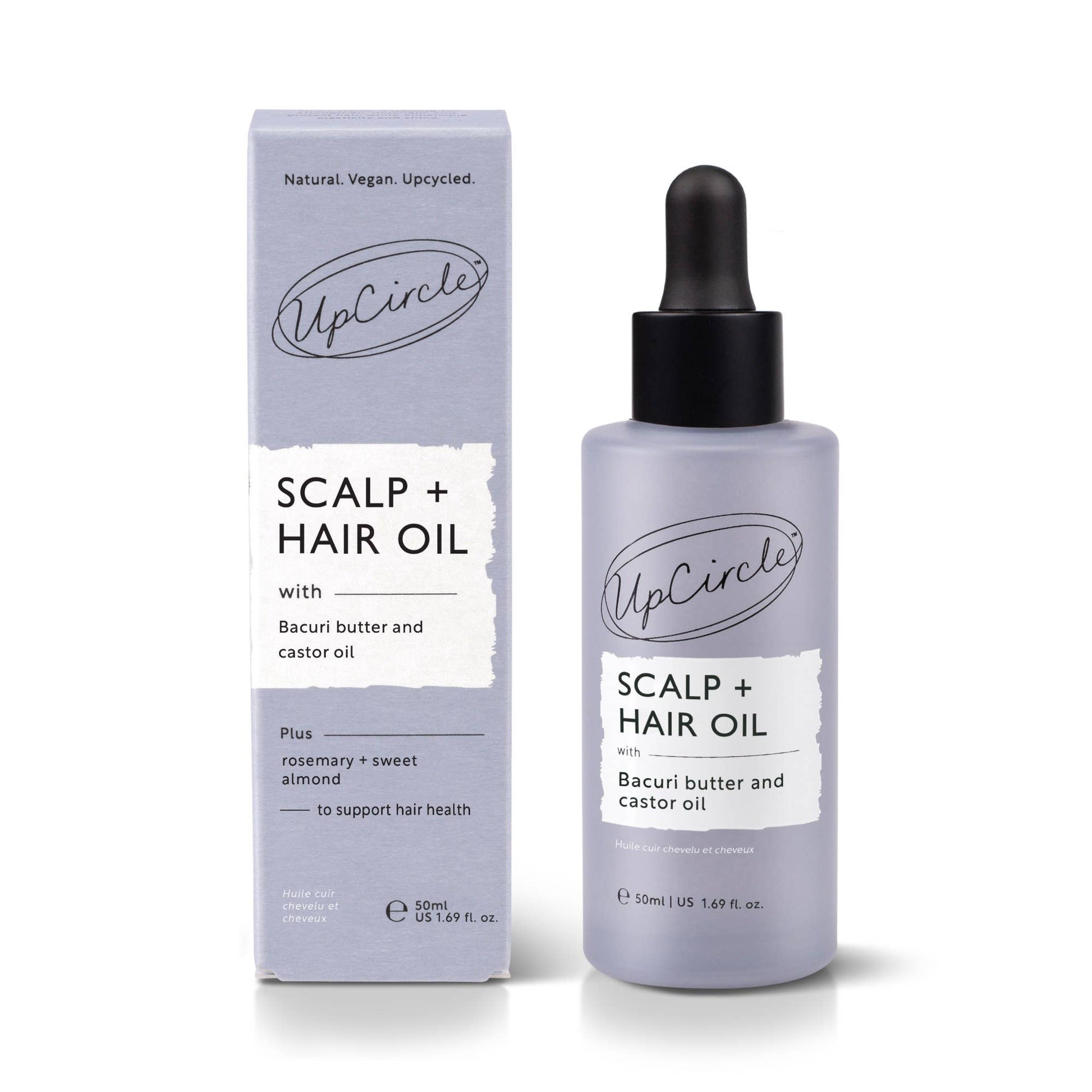 UpCircle Scalp + Hair Oil bottle and packaging on a white background