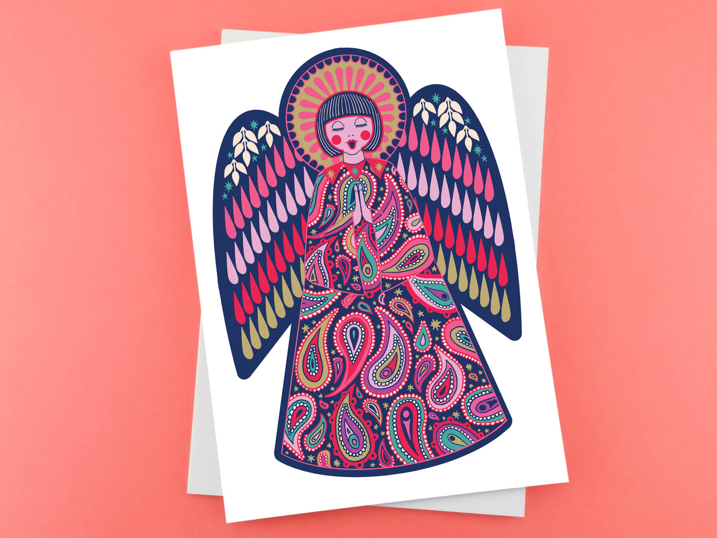 Christmas Card.  Blank inside. Folklore angel.