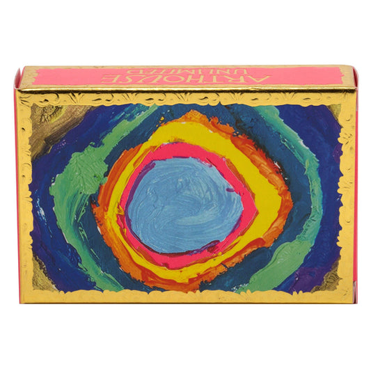 Colorful circular design on a box with 'C. T. John' branding.