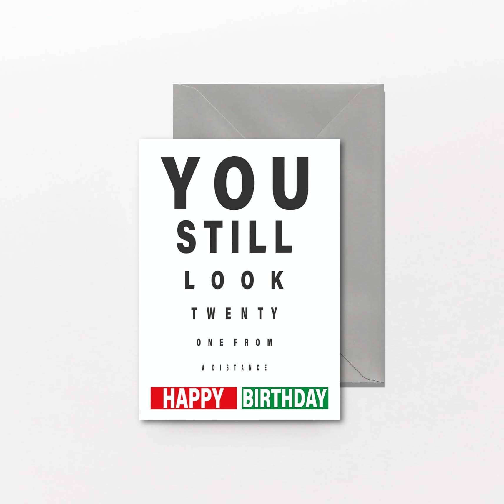 Birthday card with humorous text on a white background