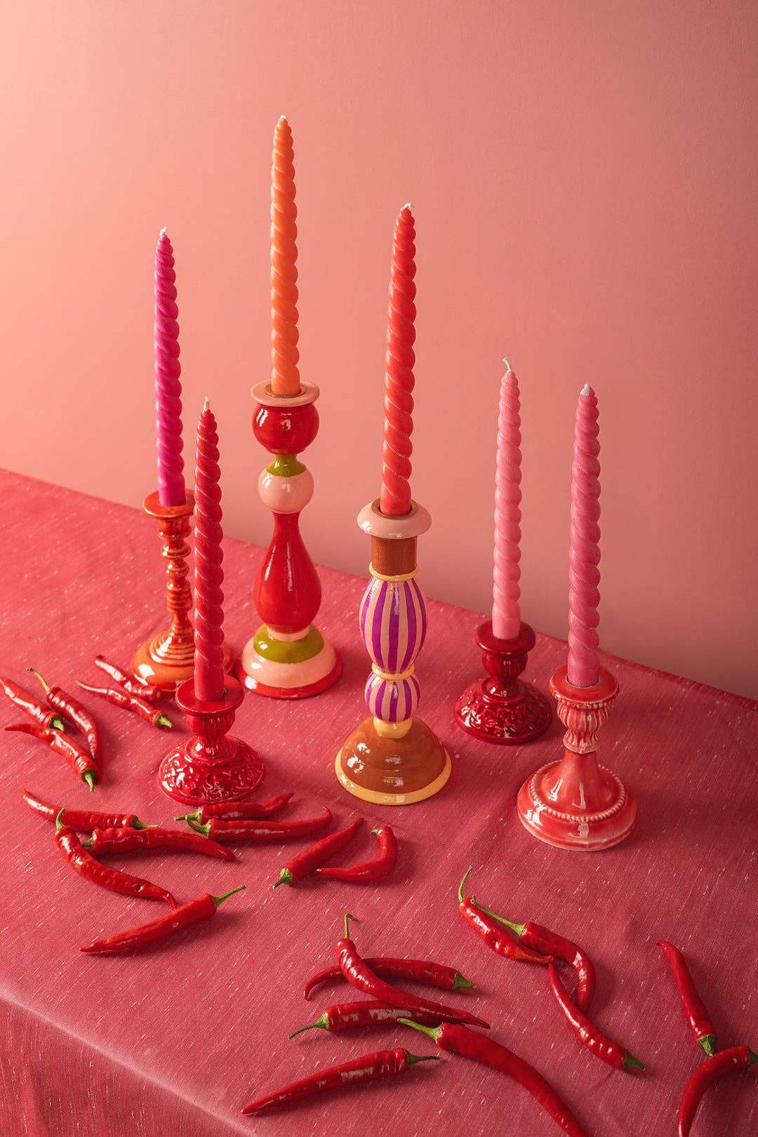 'Sunrise' Set of Six Twisted Dinner Candles