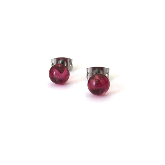 Cranberry mini glass stud earrings