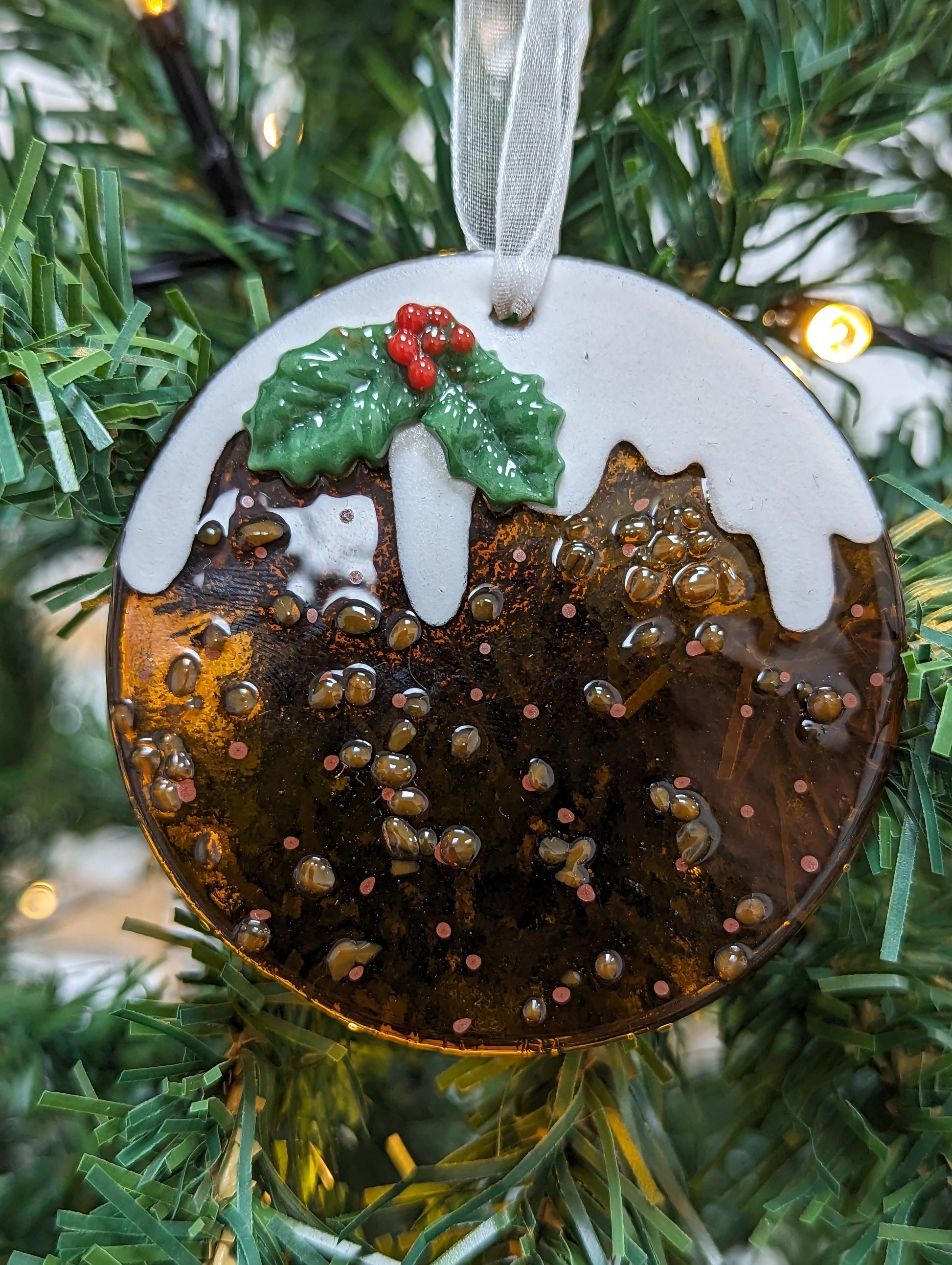 Fused Glass Christmas Pudding.  Christmas Tree Ornament. Decoration.