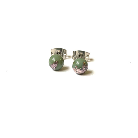 Moss Green and palladium mini glass stud earrings