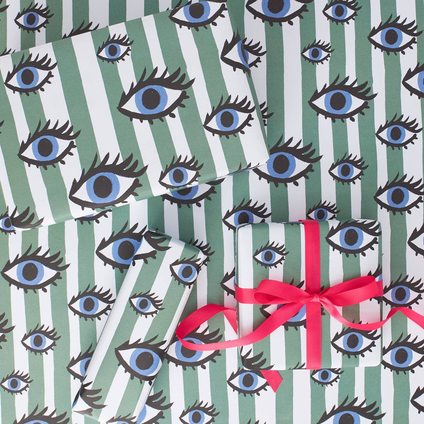 Green Striped Eyes Gift Wrap
