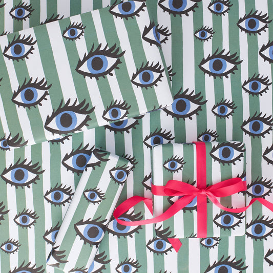 Green Striped Eyes Gift Wrap