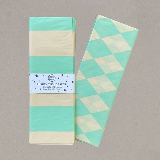Packaged luxury tissue paper with geometric design on a gray background