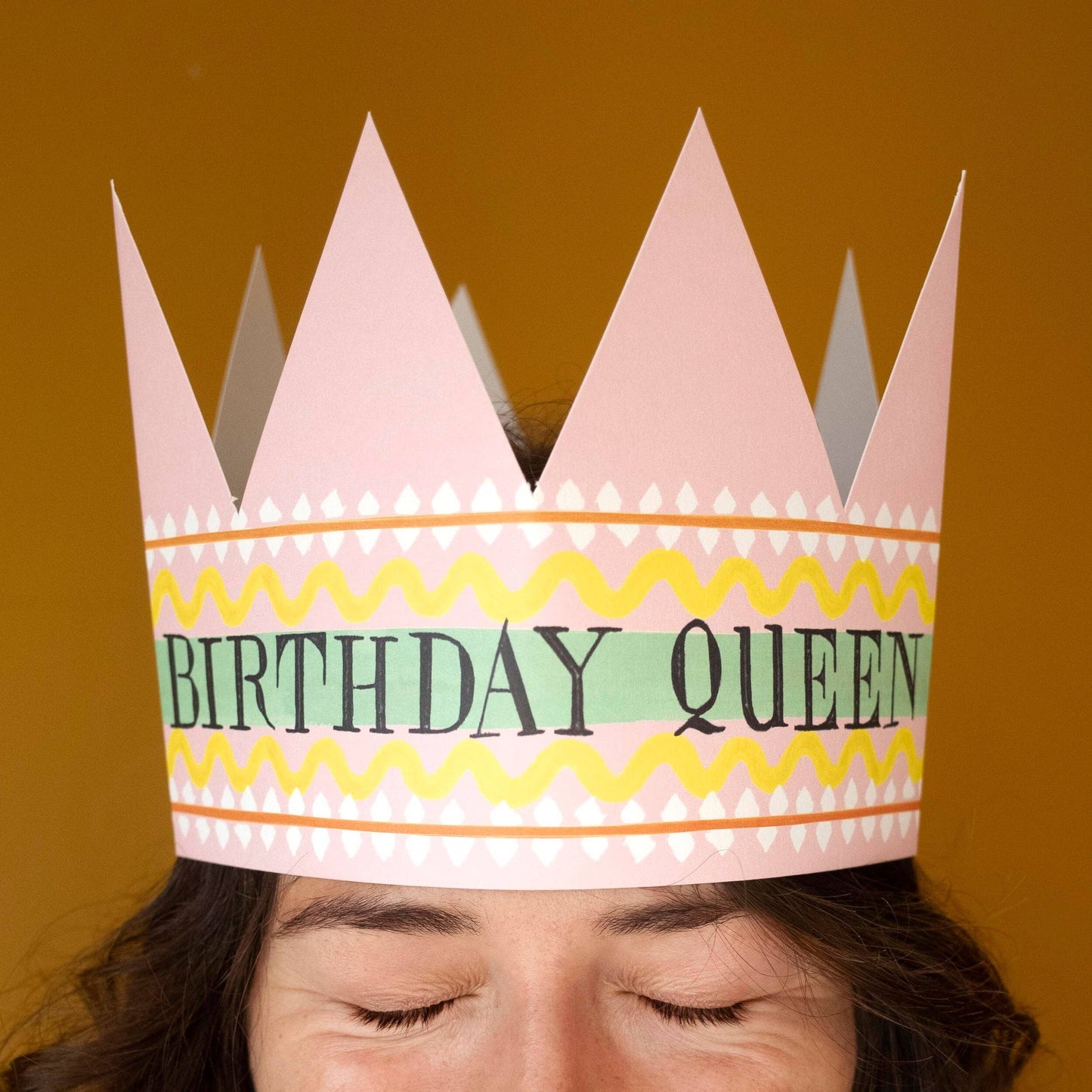 party hat card, pink with Birthday Queen text.