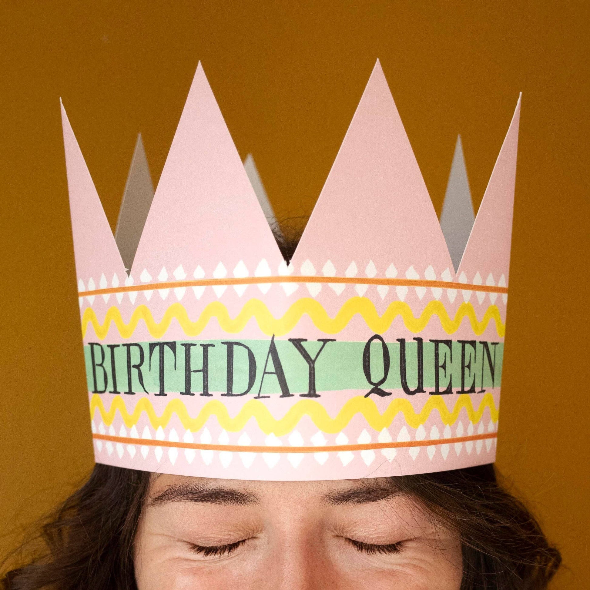 party hat card, pink with Birthday Queen text.