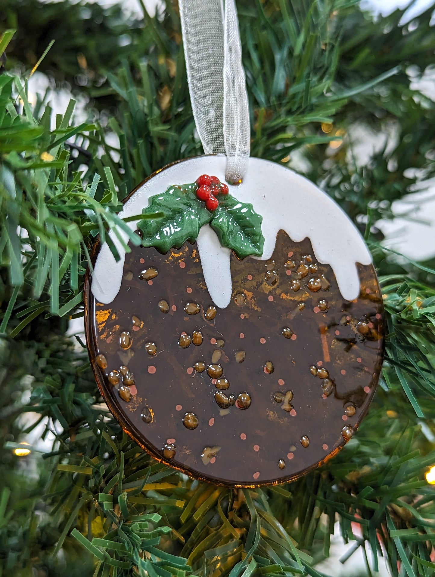 Fused Glass Christmas Pudding.  Christmas Tree Ornament. Decoration.