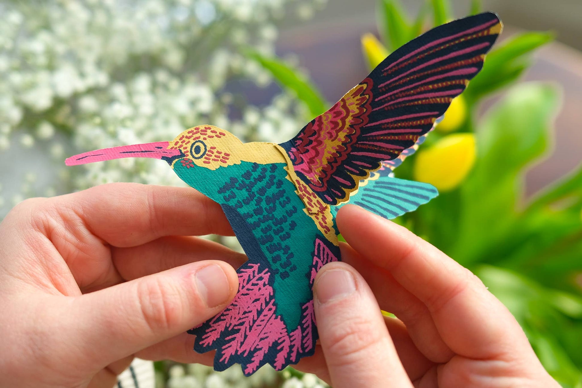 Hand printed Hummingbird card