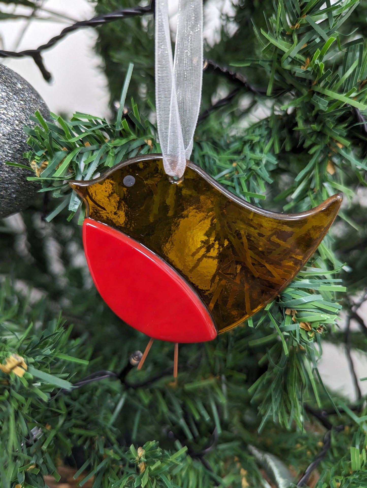 Fused glass robin