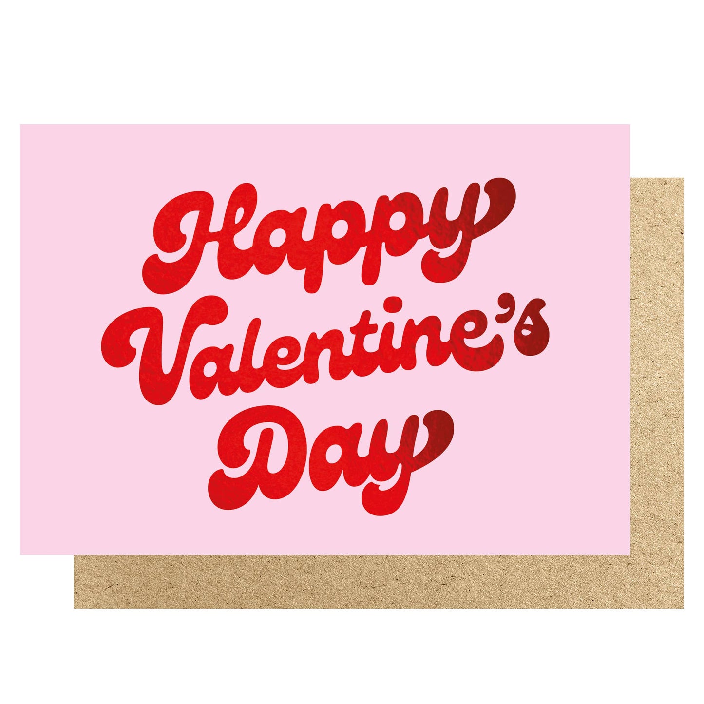 Valentine's Day card with 'Happy Valentine's Day' text on a pink background