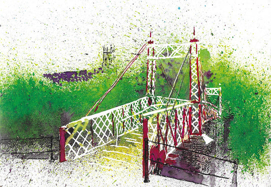 Print of colour illustration of Bristol Gaol Ferry Bridge
